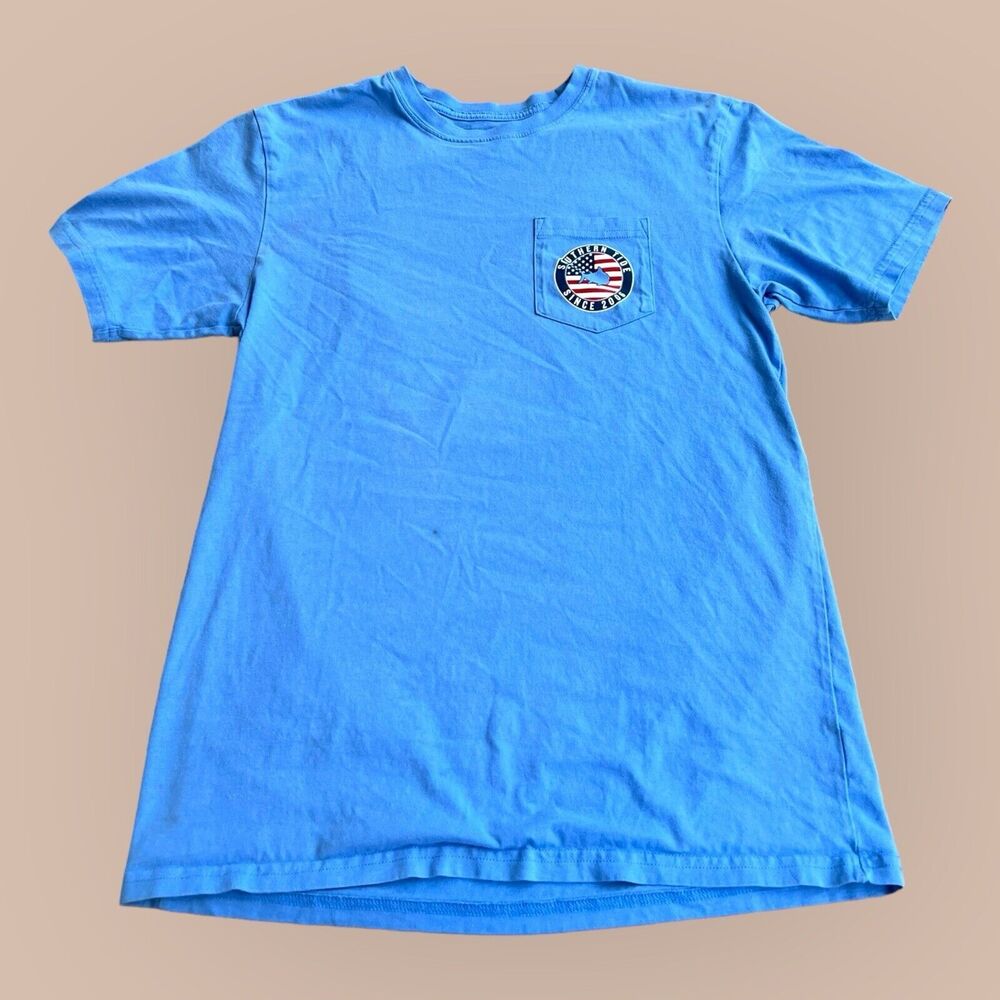 Southern Tide U.S. Flag Pocket Blue T-Shirt Short Sleeve 100% Cotton Size Small